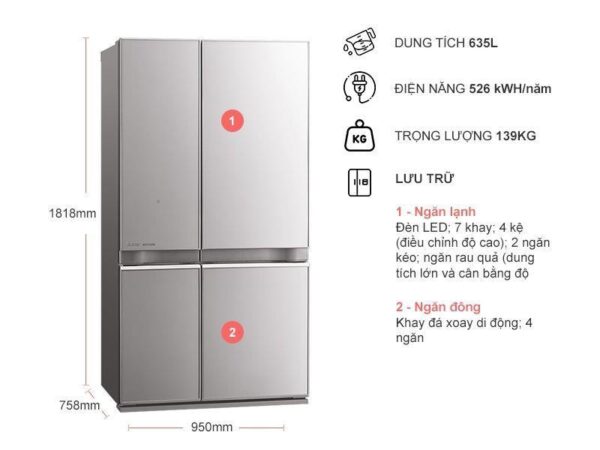 Tủ lạnh Mitsubishi MR-LA72ER-GBK-V - Hình ảnh 3