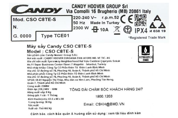 Máy sấy Candy CSO C8TE-S - Hình ảnh 11