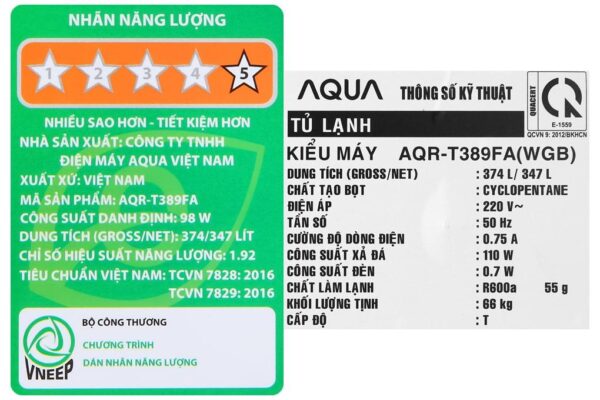 Tủ lạnh Aqua AQR-T389FA(WGB) - Hình ảnh 13