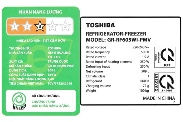 Tu Lanh Toshiba Inverter 509 Lit Gr Rf605wi Pmv06 Mg 6