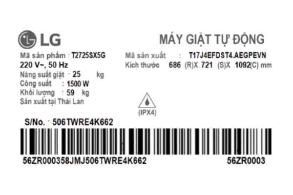 Máy giặt LG T2725SX5G - hình số 7